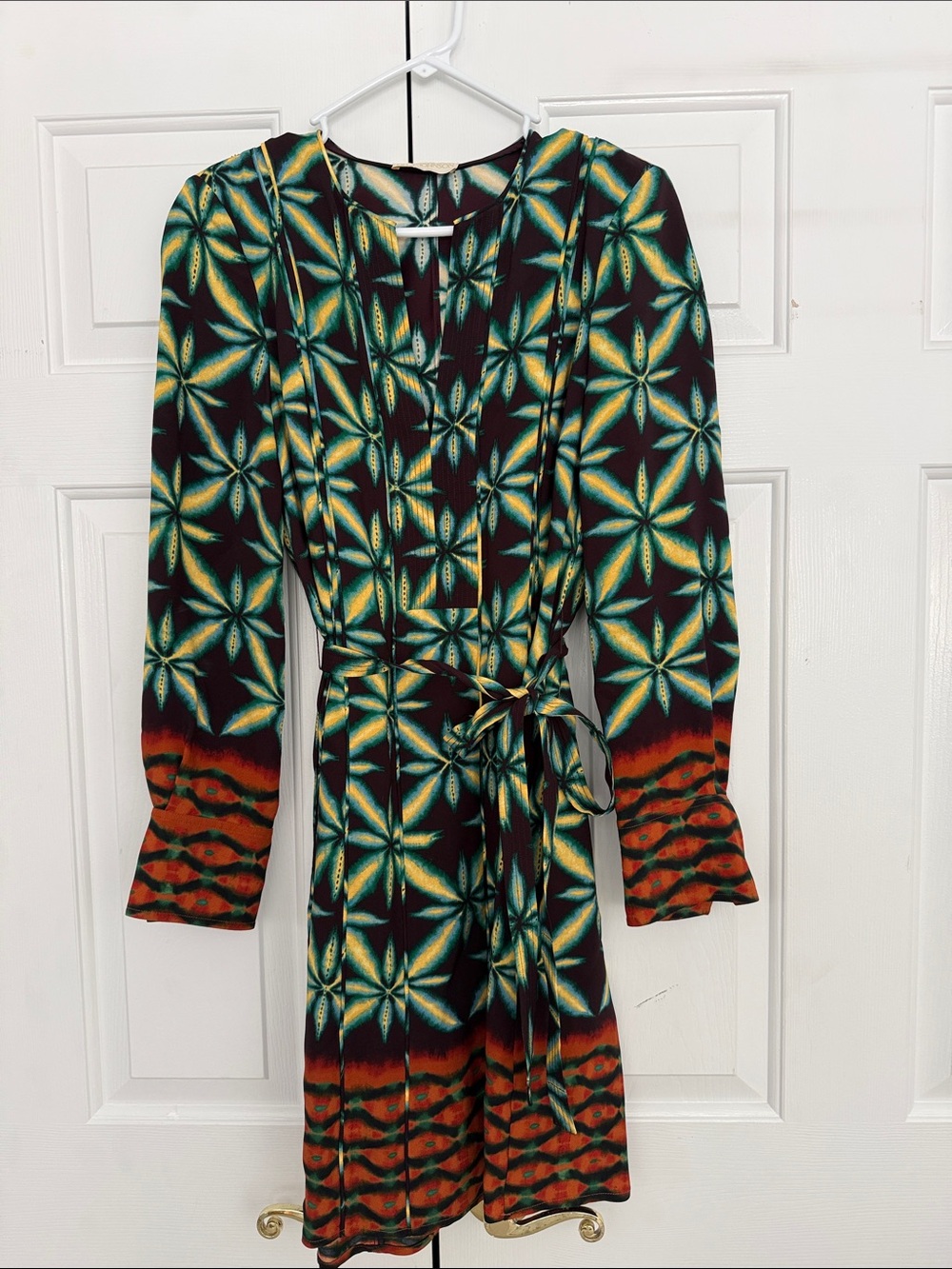 Ulla Johnson Daisy Long-Sleeve Wrap Dress - Green & Orange 4